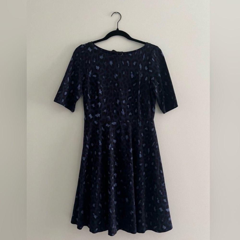 Kate Spade Leopard Print Ponte Fit & Flare Dress Blue Women’s Small